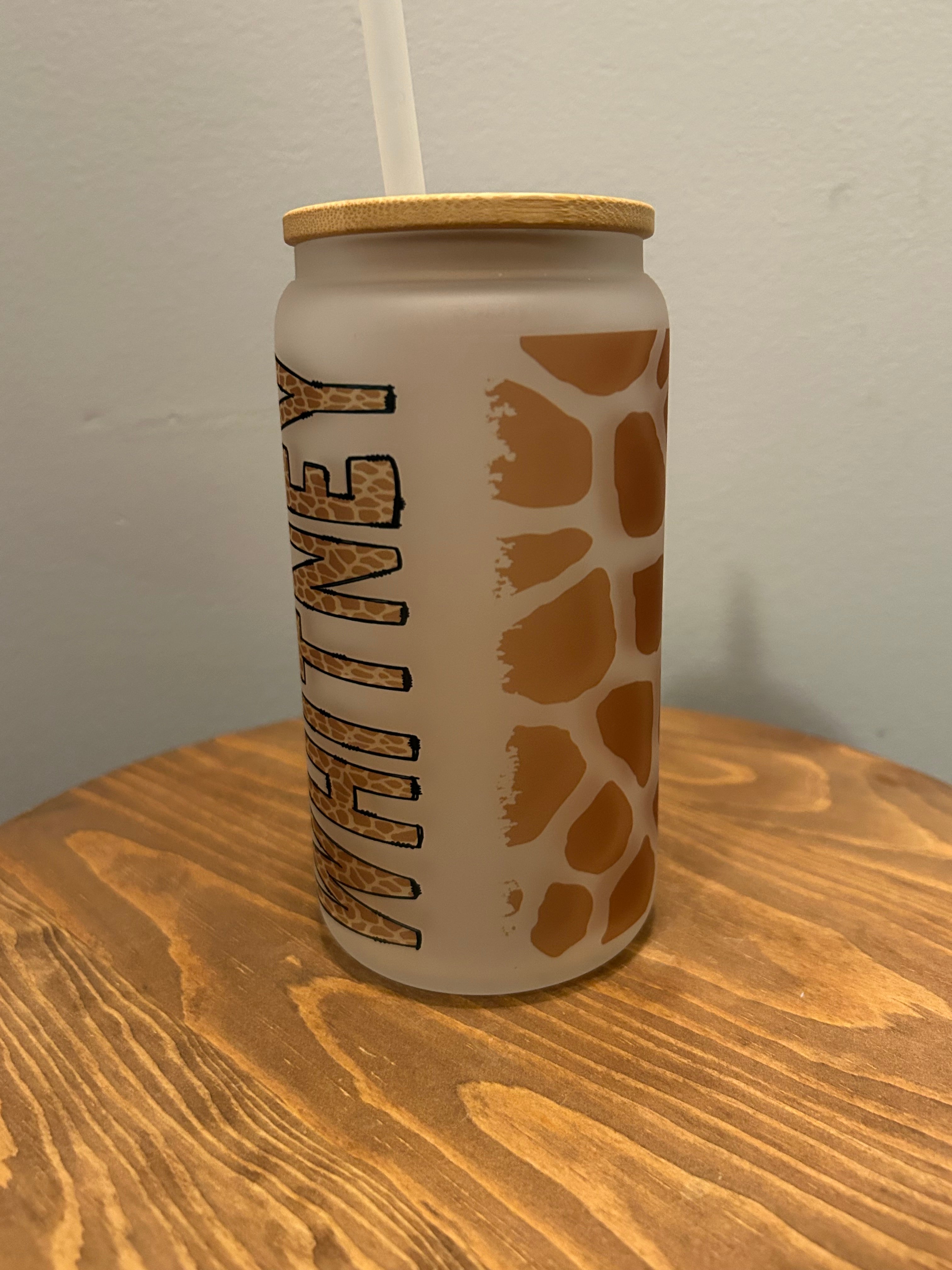 Giraffe- Custom Name - Glass Tumbler
