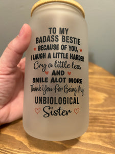 Badass Bestie Glass Tumbler