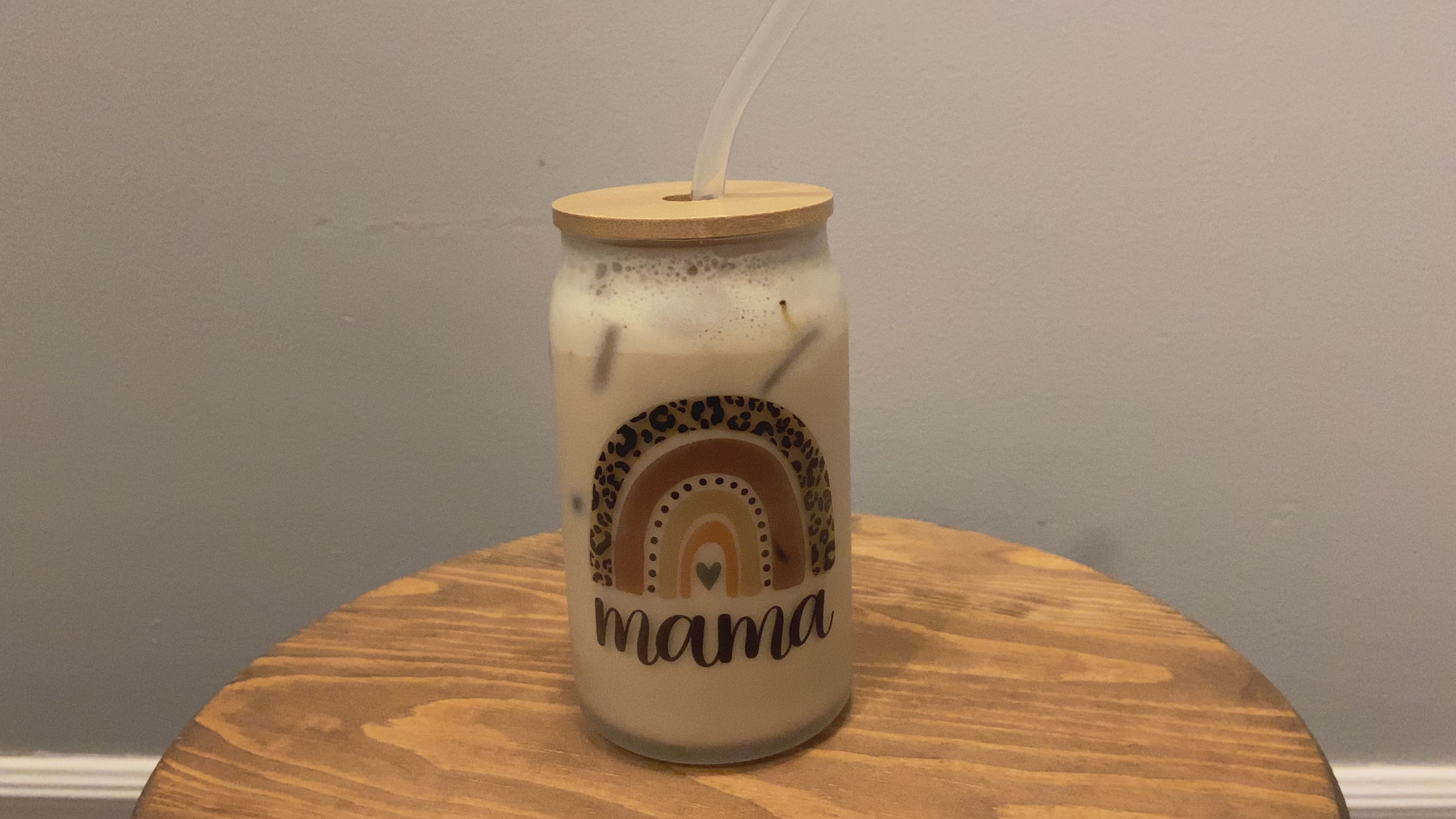 Mama - Frosted Glass Tumbler w/Straw