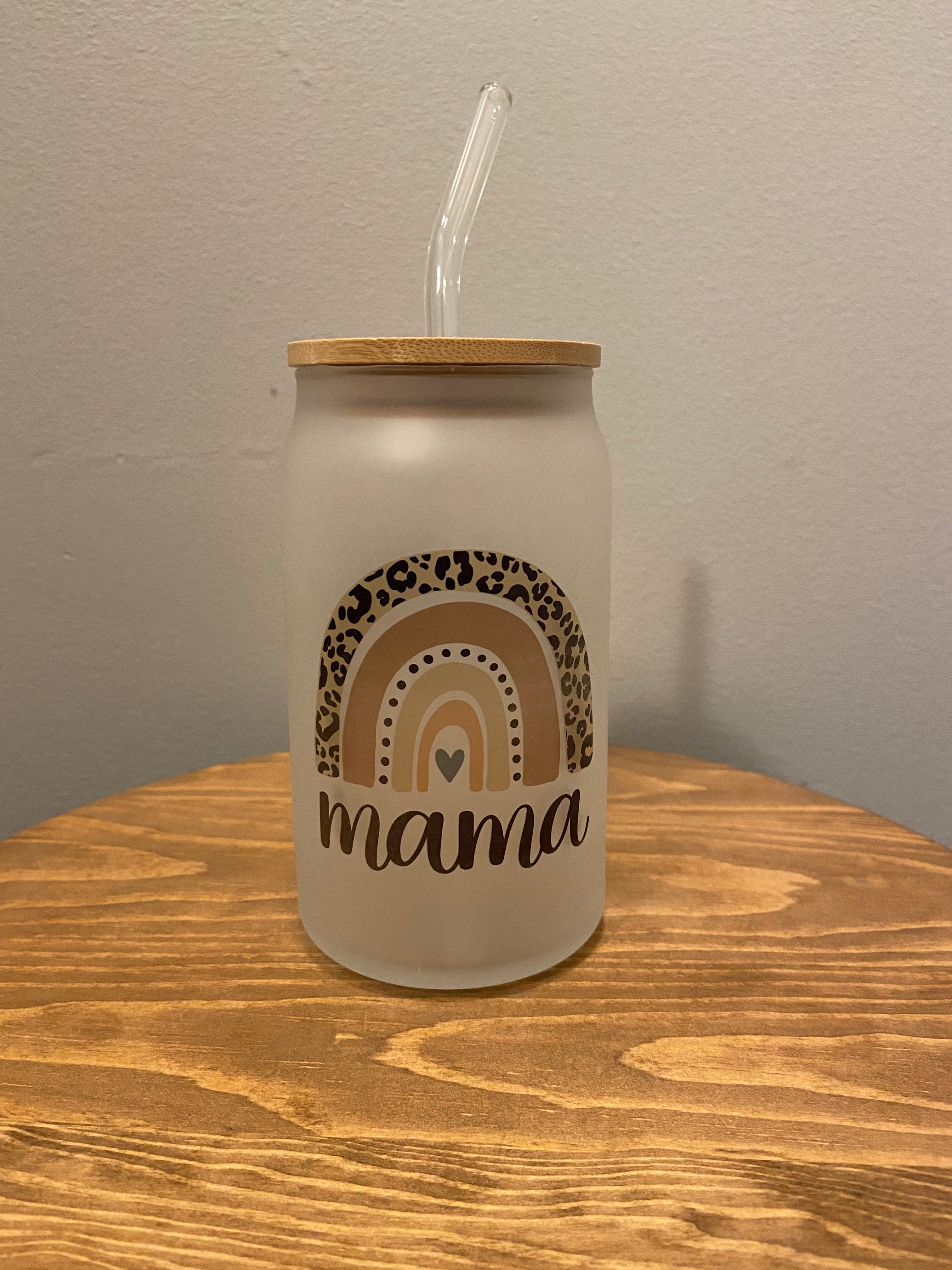 Mama - Frosted Glass Tumbler w/Straw