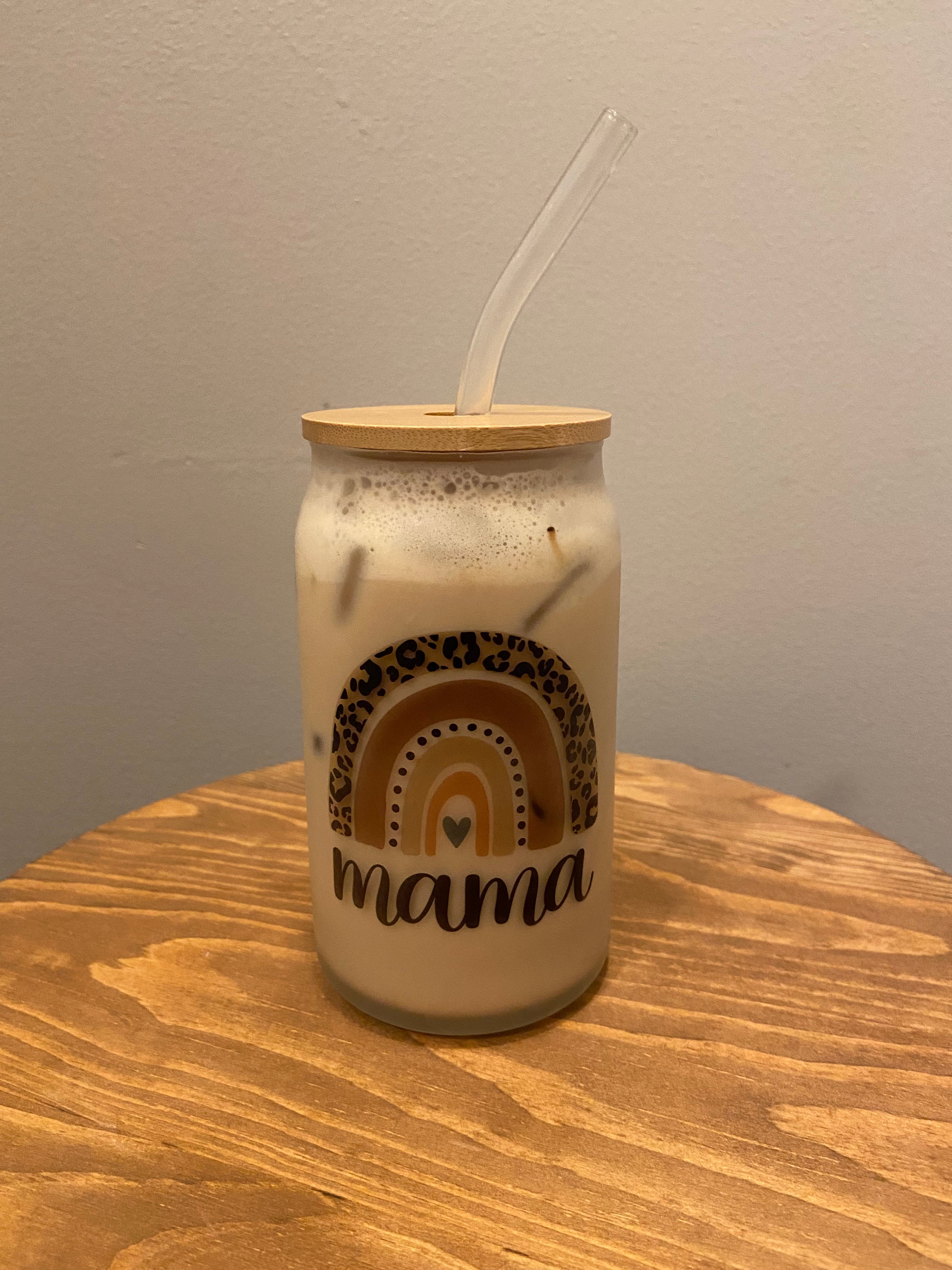 Mama - Frosted Glass Tumbler w/Straw